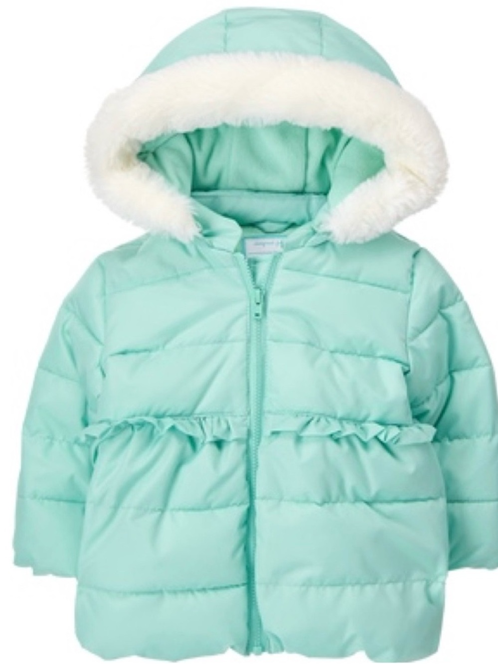 Gymboree Light Blue Puffer Jacket with Faux-Fur Hood, 6-12 mths, Like New!